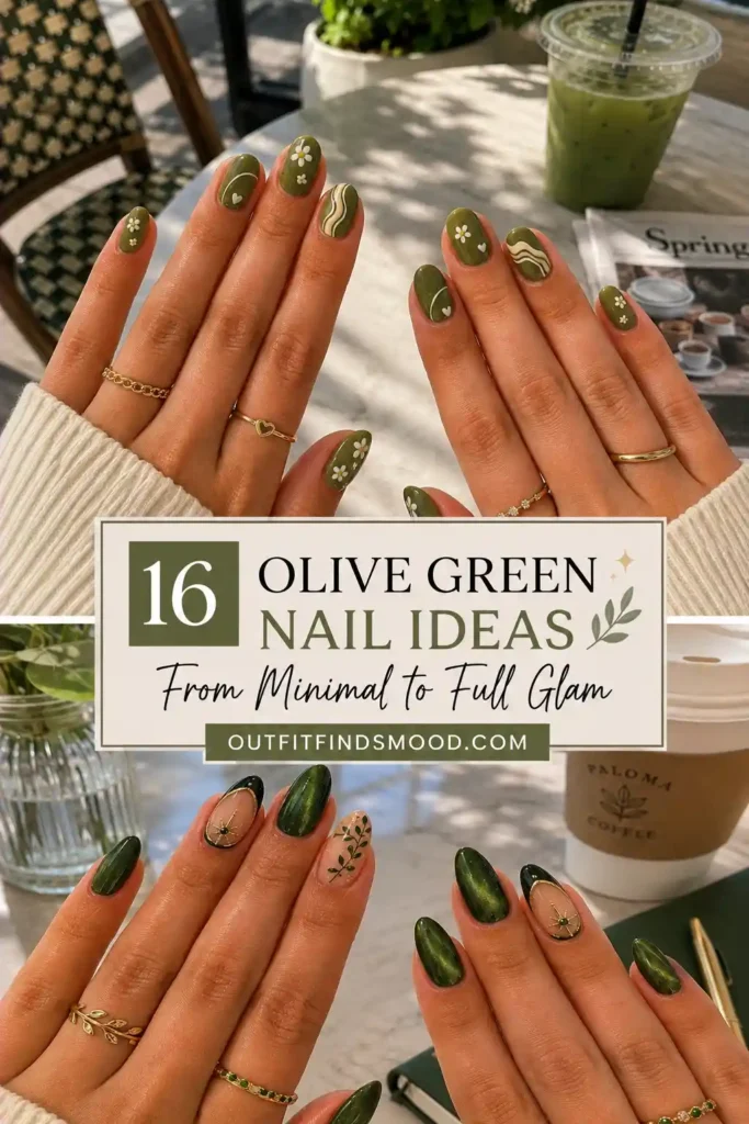 16 Olive Green Nail Ideas From Minimal to Full Glam