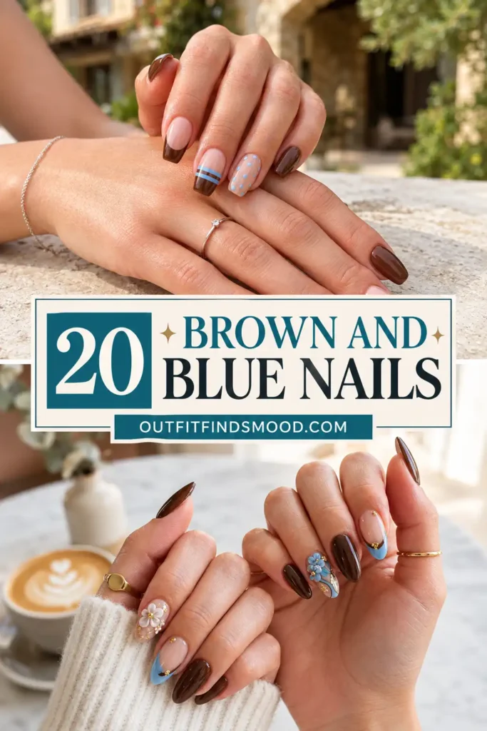 20 Brown and Blue Nails That Make This Color Combo Stand Out