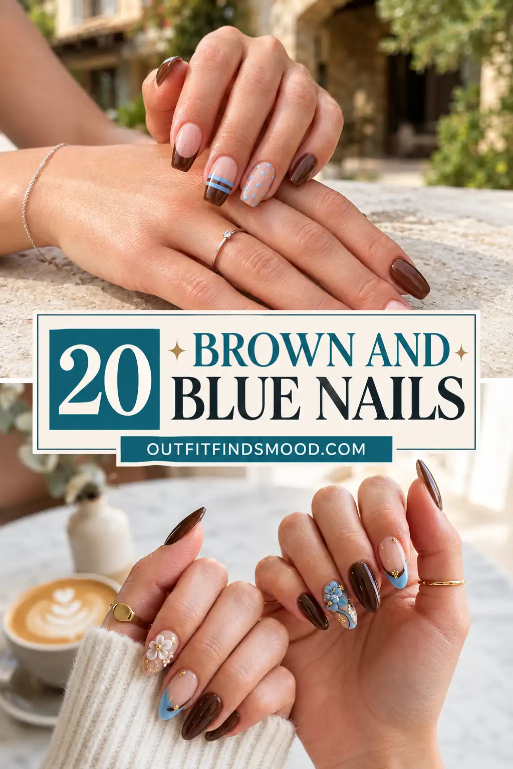 20 Brown and Blue Nails That Make This Color Combo Stand Out